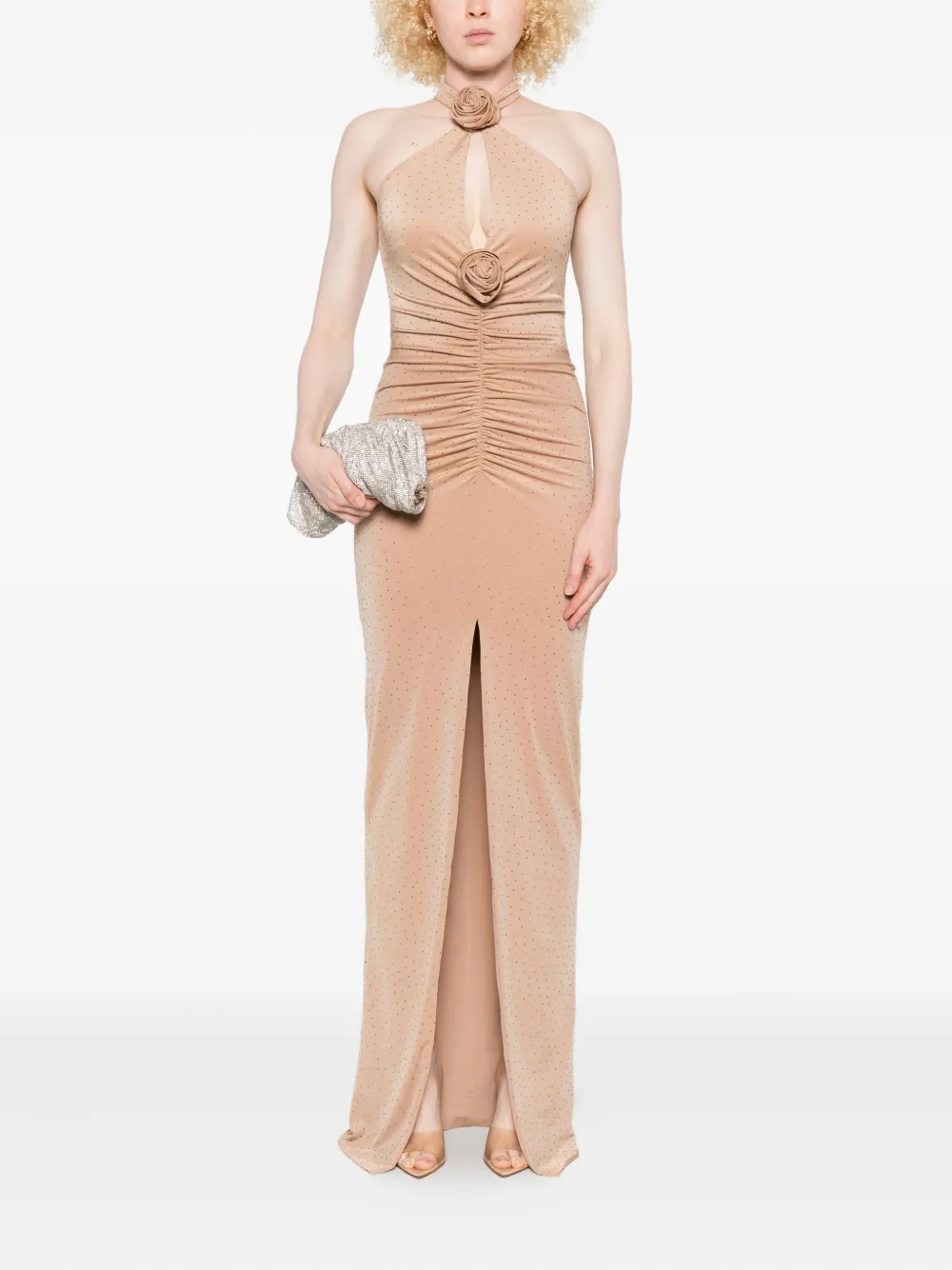NISSA Maxi-avondjurk verfraaid met rozen en ruches - Beige