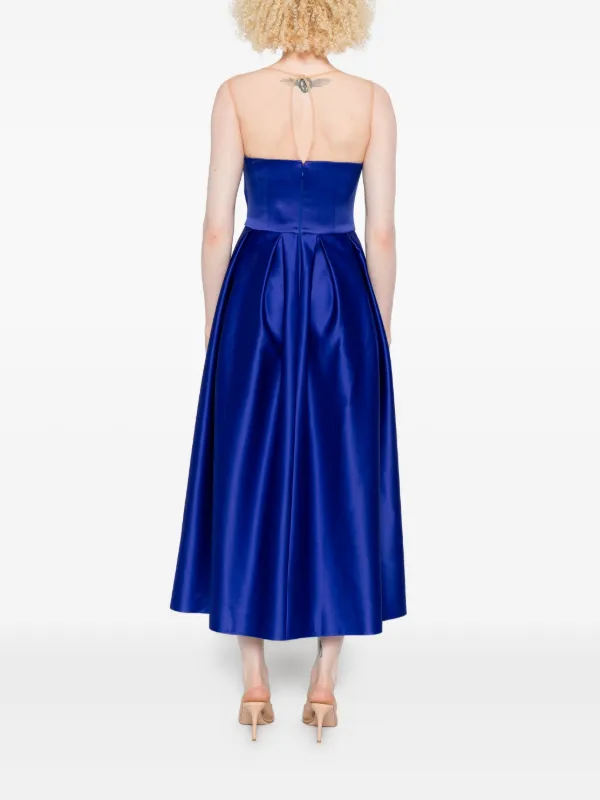 NISSA bow-detail mesh-insert Midi Cocktail Dress | Blue
