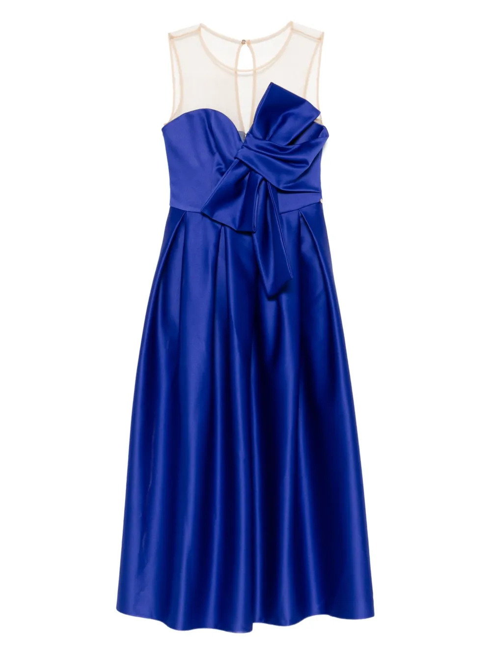 bow-detail mesh-insert midi cocktail dress