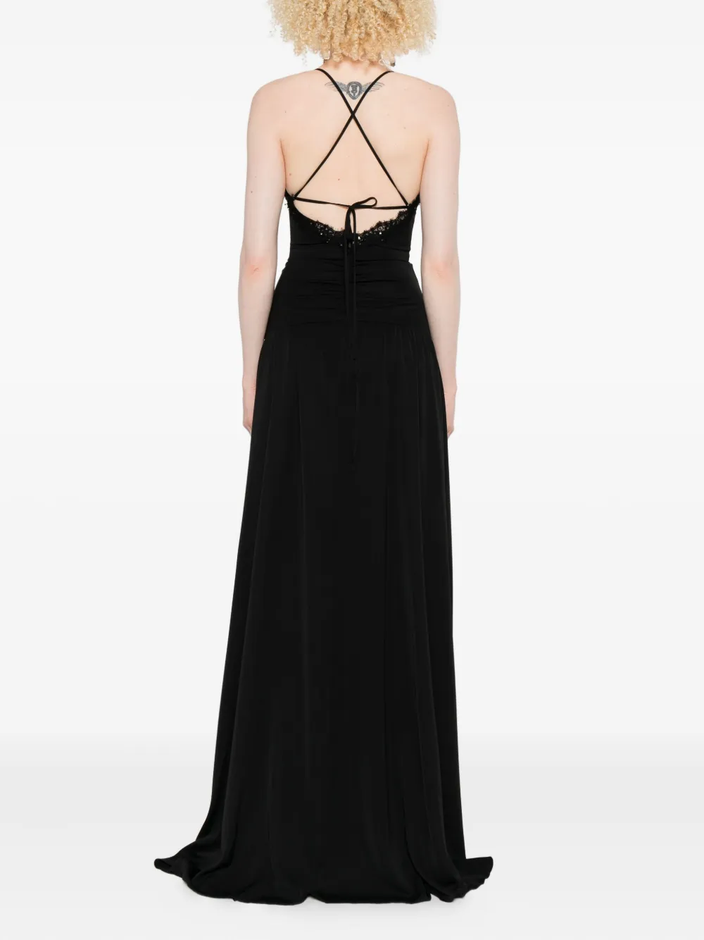 NISSA lace-trimmed bow asymmetric party dress Zwart