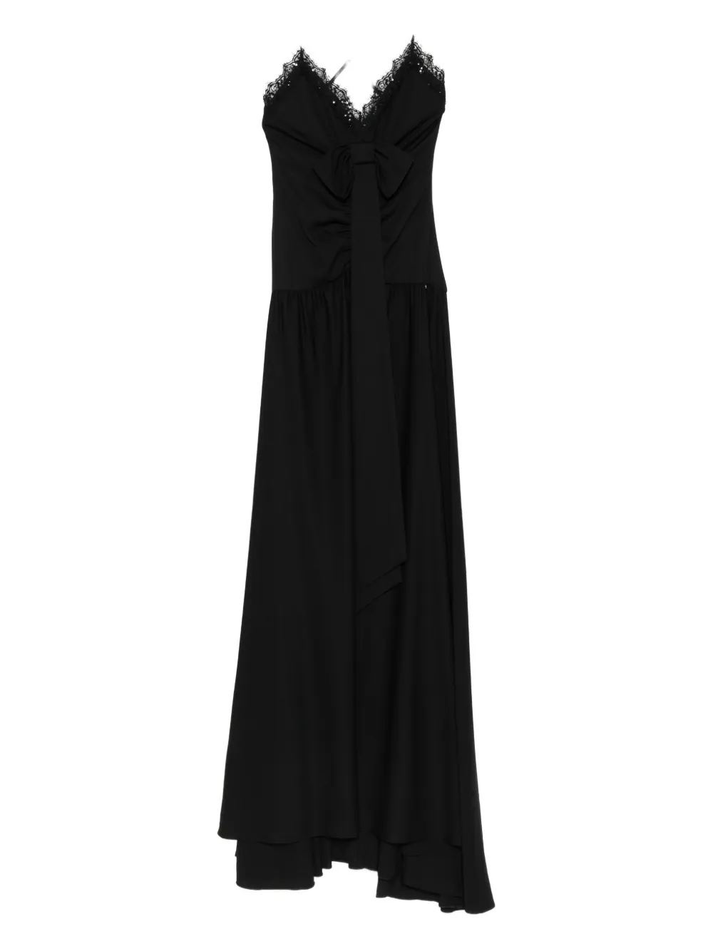 Nissa Lace-trimmed Bow Asymmetric Party Dress In Black