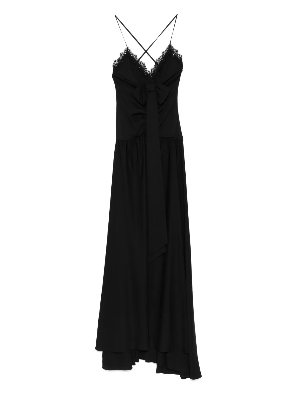 NISSA lace-trimmed bow asymmetric party dress Zwart