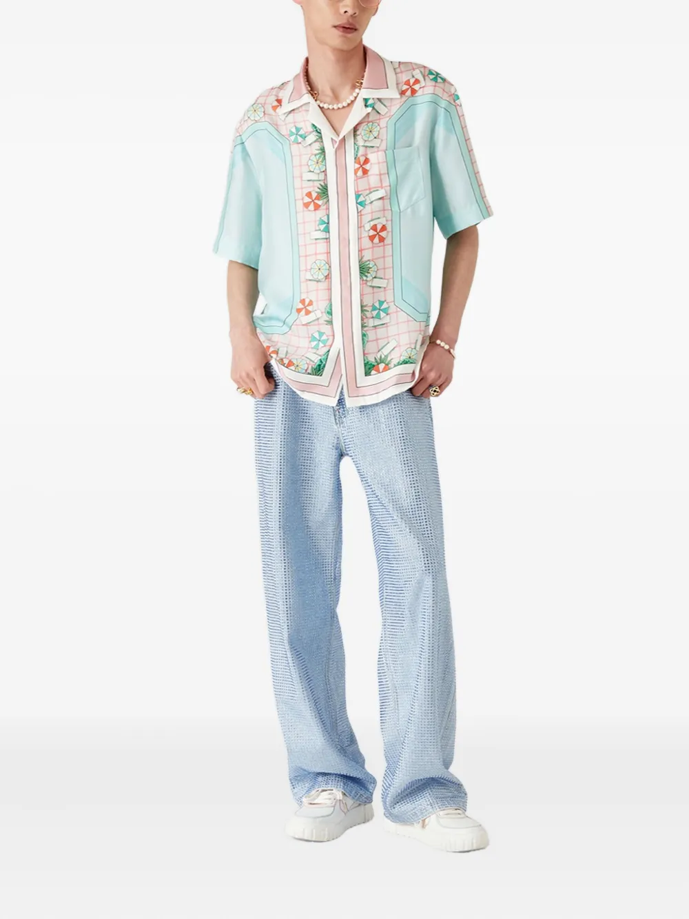 Casablanca Overhemd met print en korte mouwen Blauw