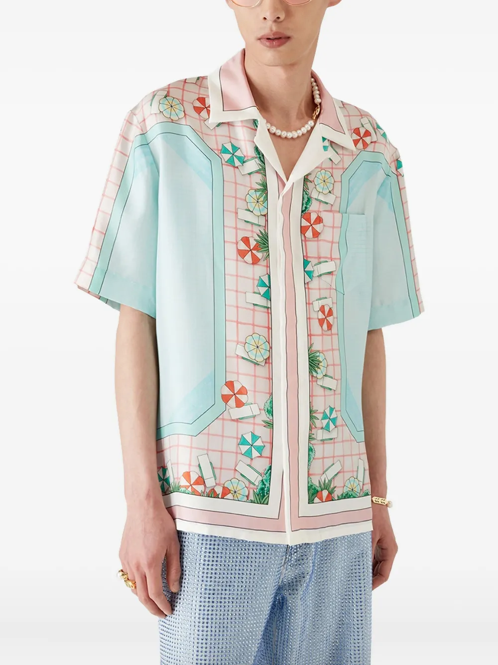 Casablanca Overhemd met print en korte mouwen Blauw