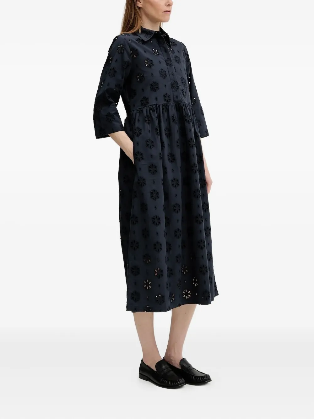 Barbour Broderie anglaise midi-blousejurk - Blauw