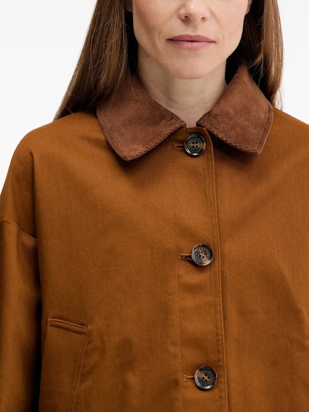 Barbour Corduroy-collar Buttoned Jacket In Brown