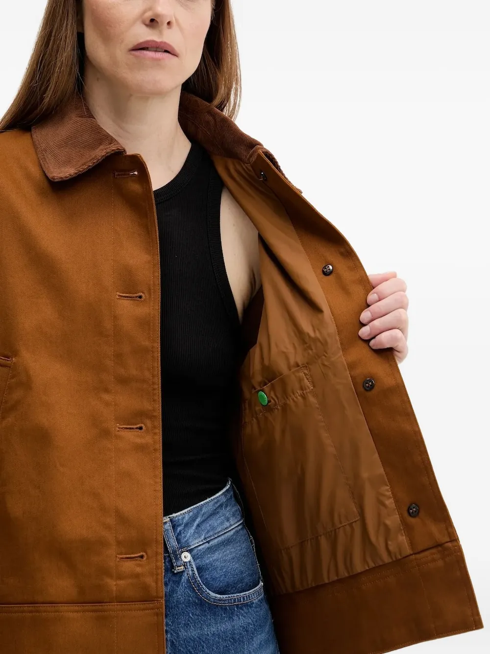 Barbour Corduroy-collar Buttoned Jacket In Brown