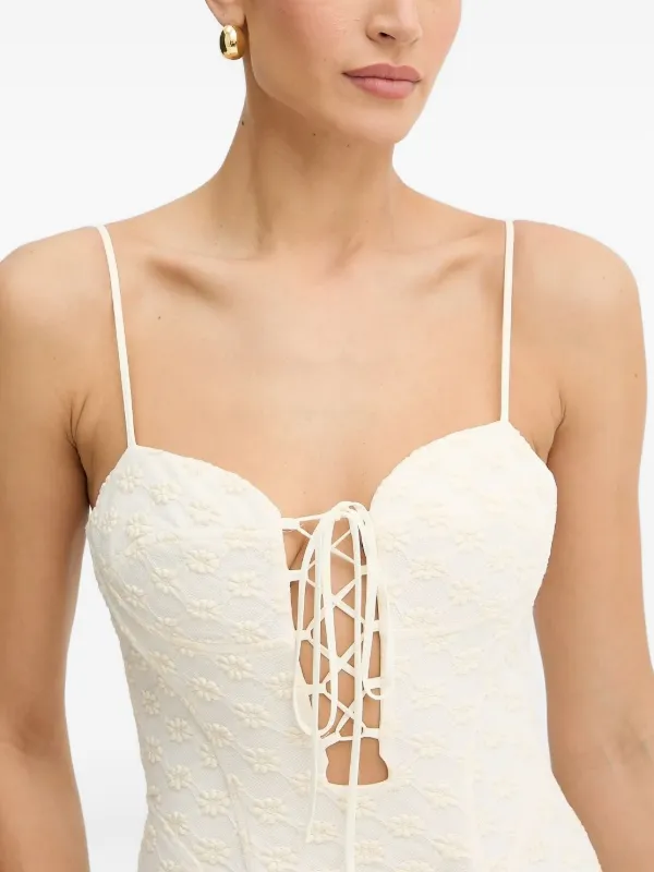 Bardot lace-up Floral Midi Dress | White | FARFETCH