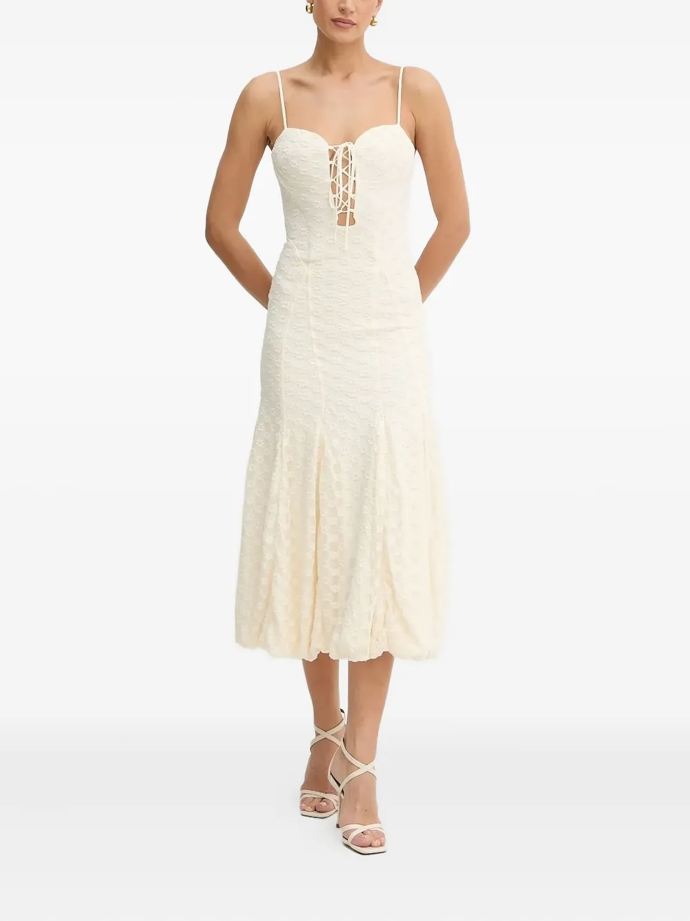 Bardot Delany Lace Sleeveless Bubble Hem Midi Dress In Neutral