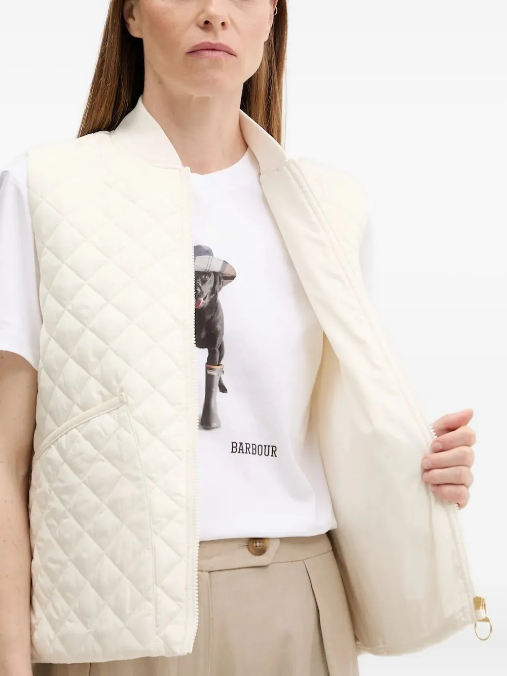 Barbour Quilted Zip-front Gilet In Neutral