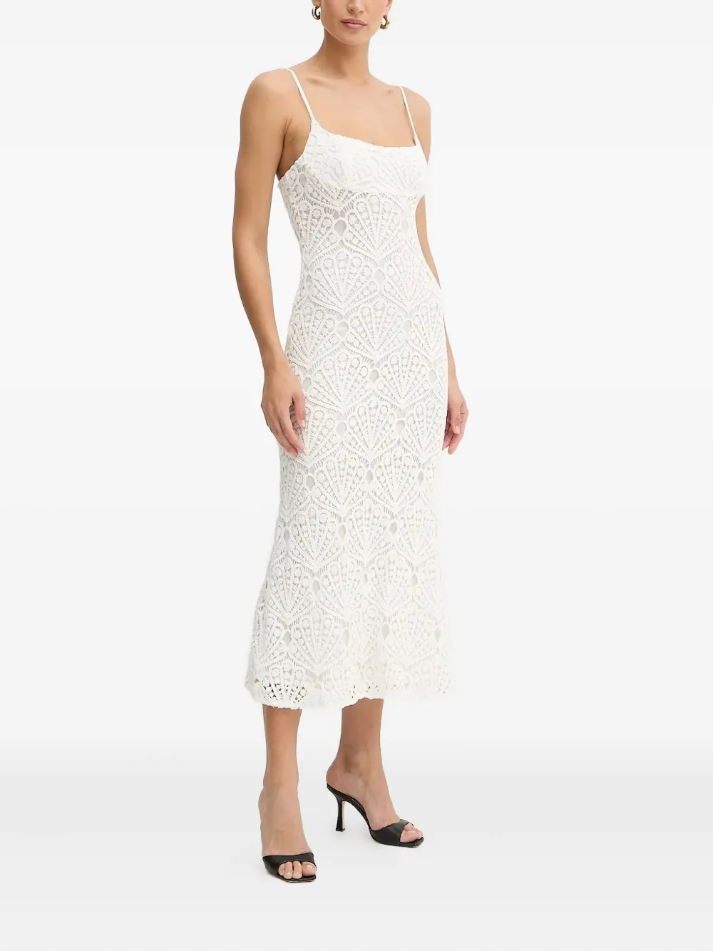 Bardot Midi-jurk met kant Wit
