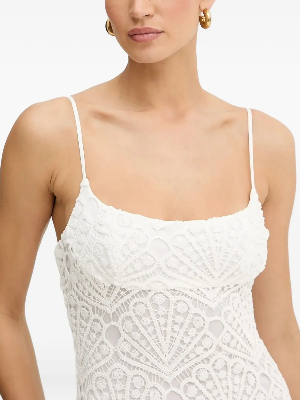 Bardot Midi-jurk met kant Wit