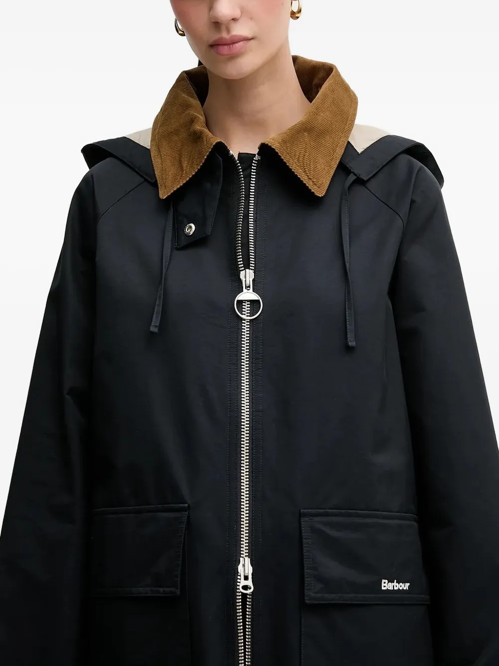 Barbour Maia jas met capuchon en ribfluwelen kraag Blauw