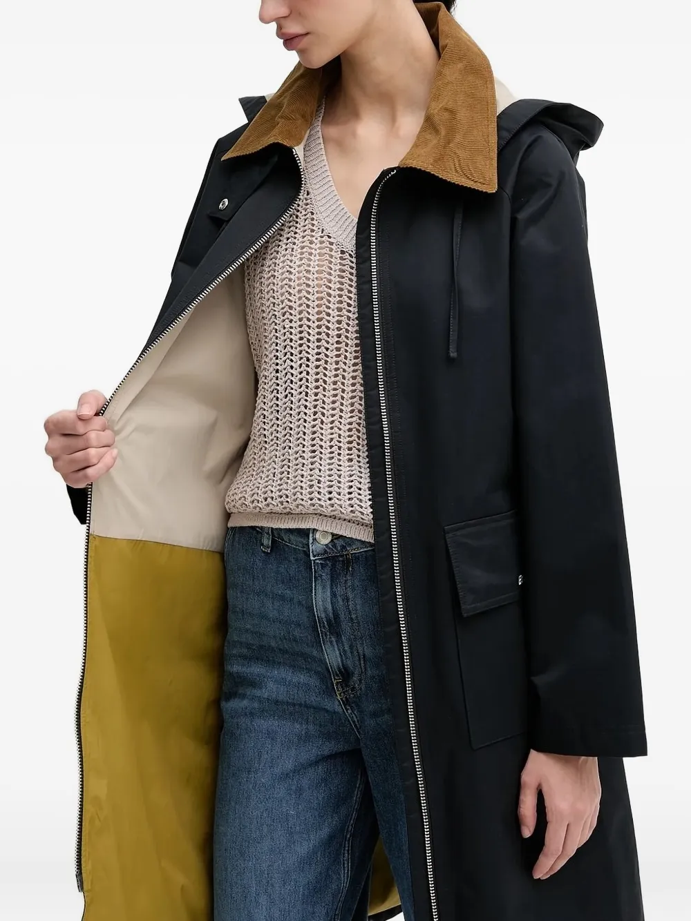 Barbour Maia jas met capuchon en ribfluwelen kraag Blauw