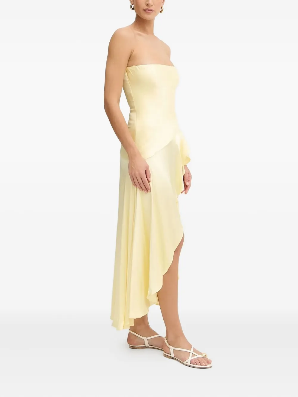 Bardot strapless ruffled asymmetric dress - Giallo