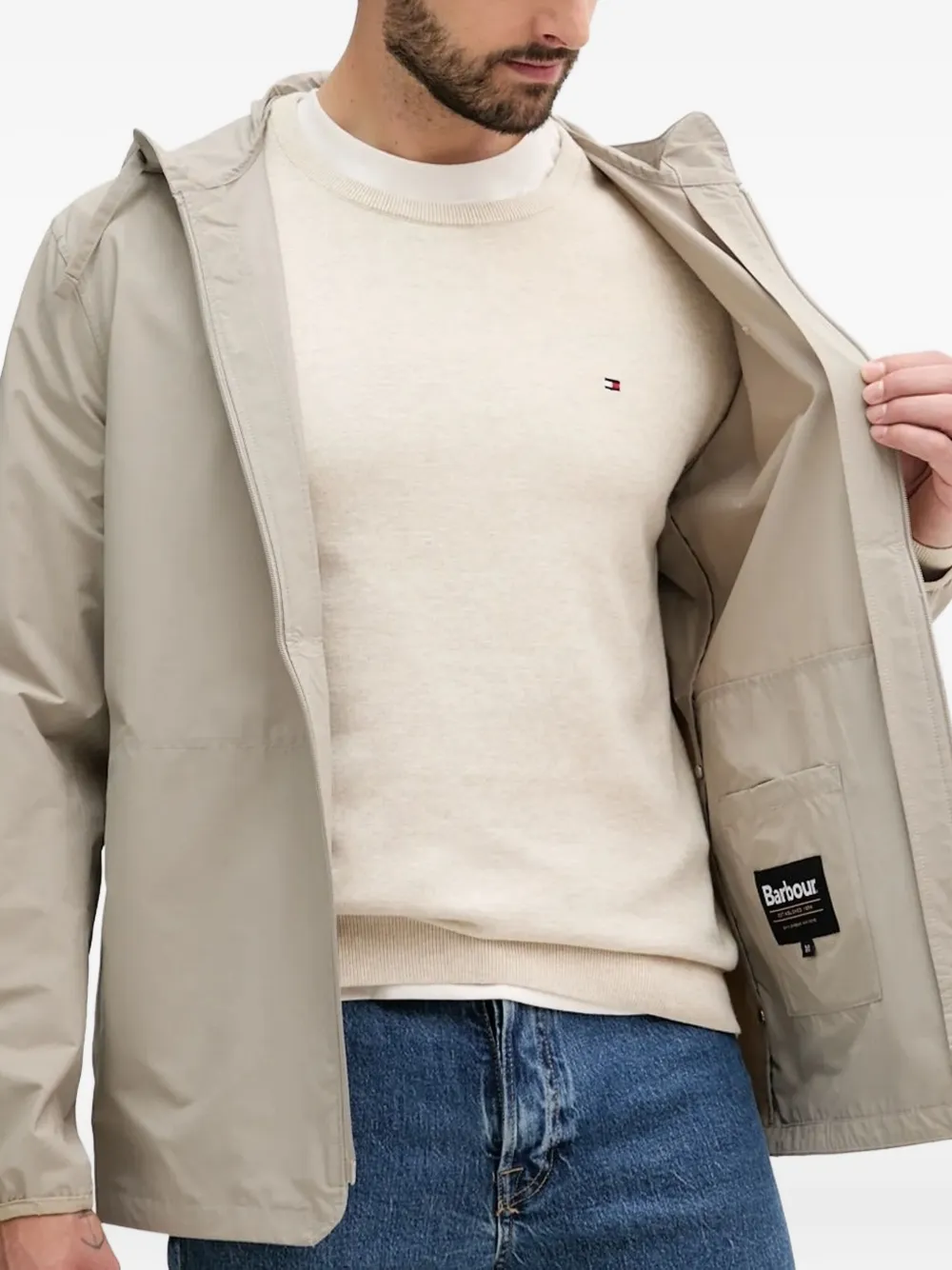 Barbour Newhill hooded zip-front jacket Beige
