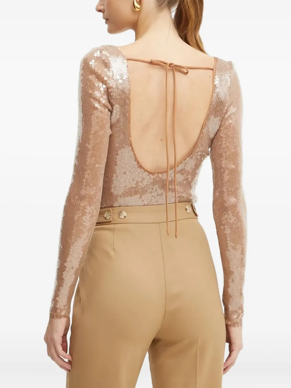Bardot sequin-embellished tie-neck body - Beige