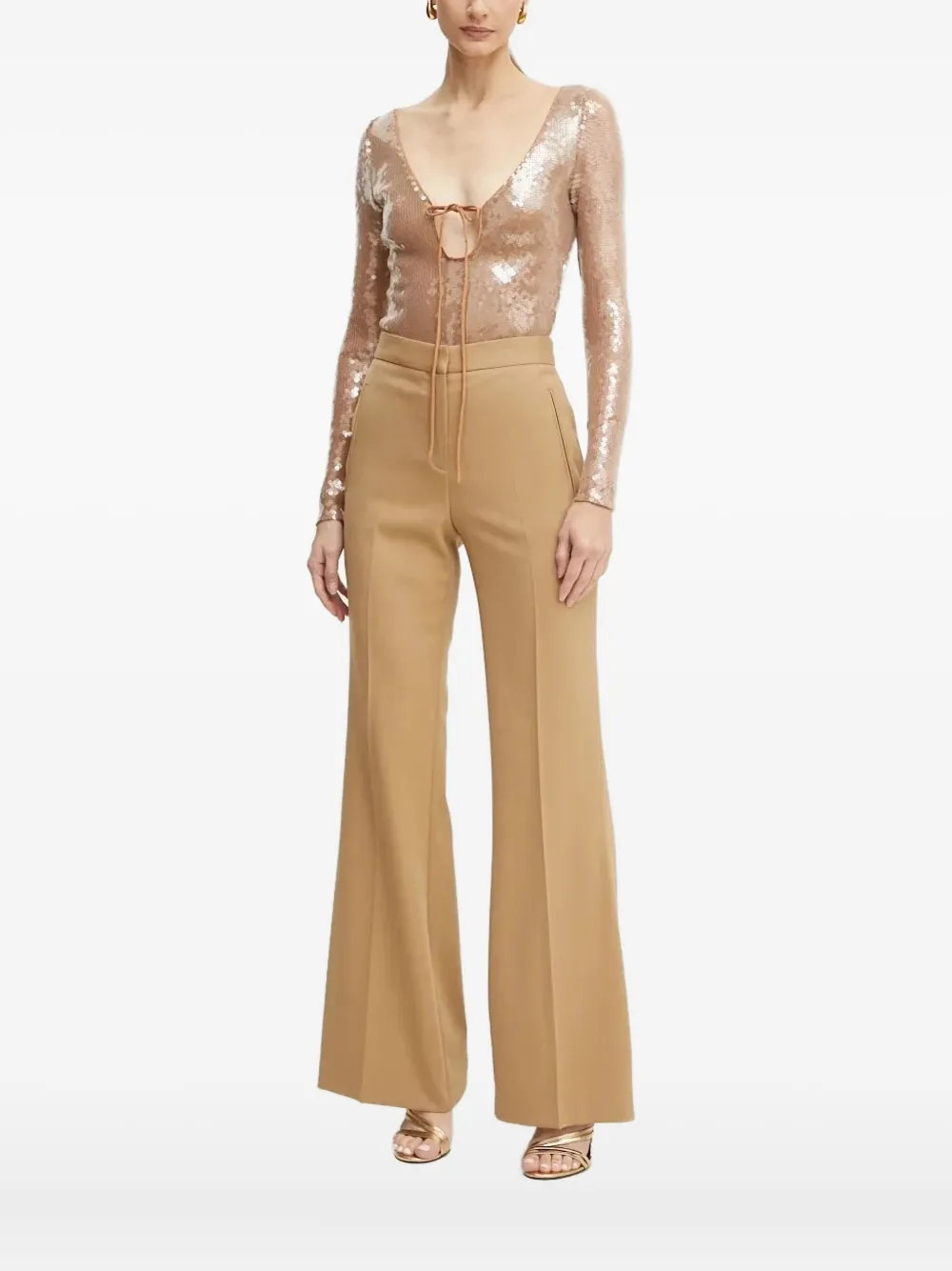 Bardot Body met pailletten en gestrikte hals Beige