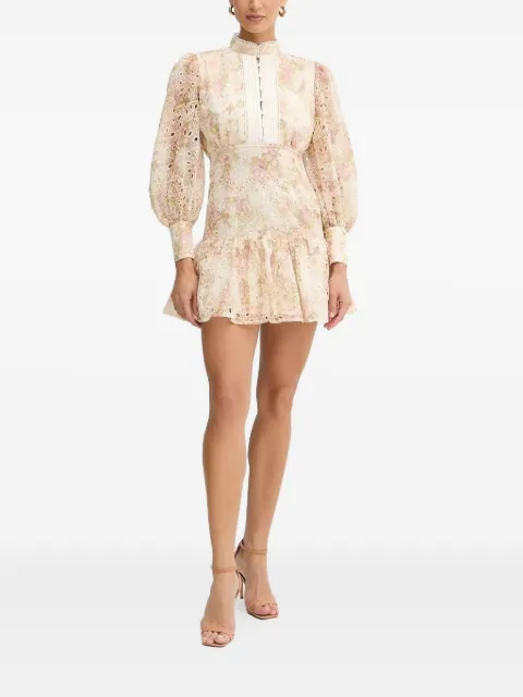 Bardot Vestido com babados e ilhoses bordados