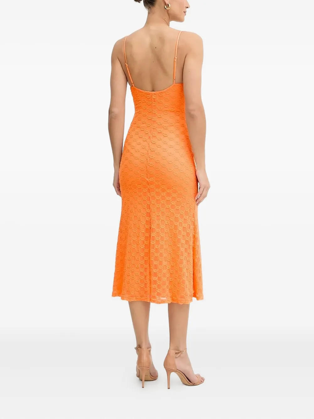 Bardot Midi-jurk met bloemenkant - Oranje