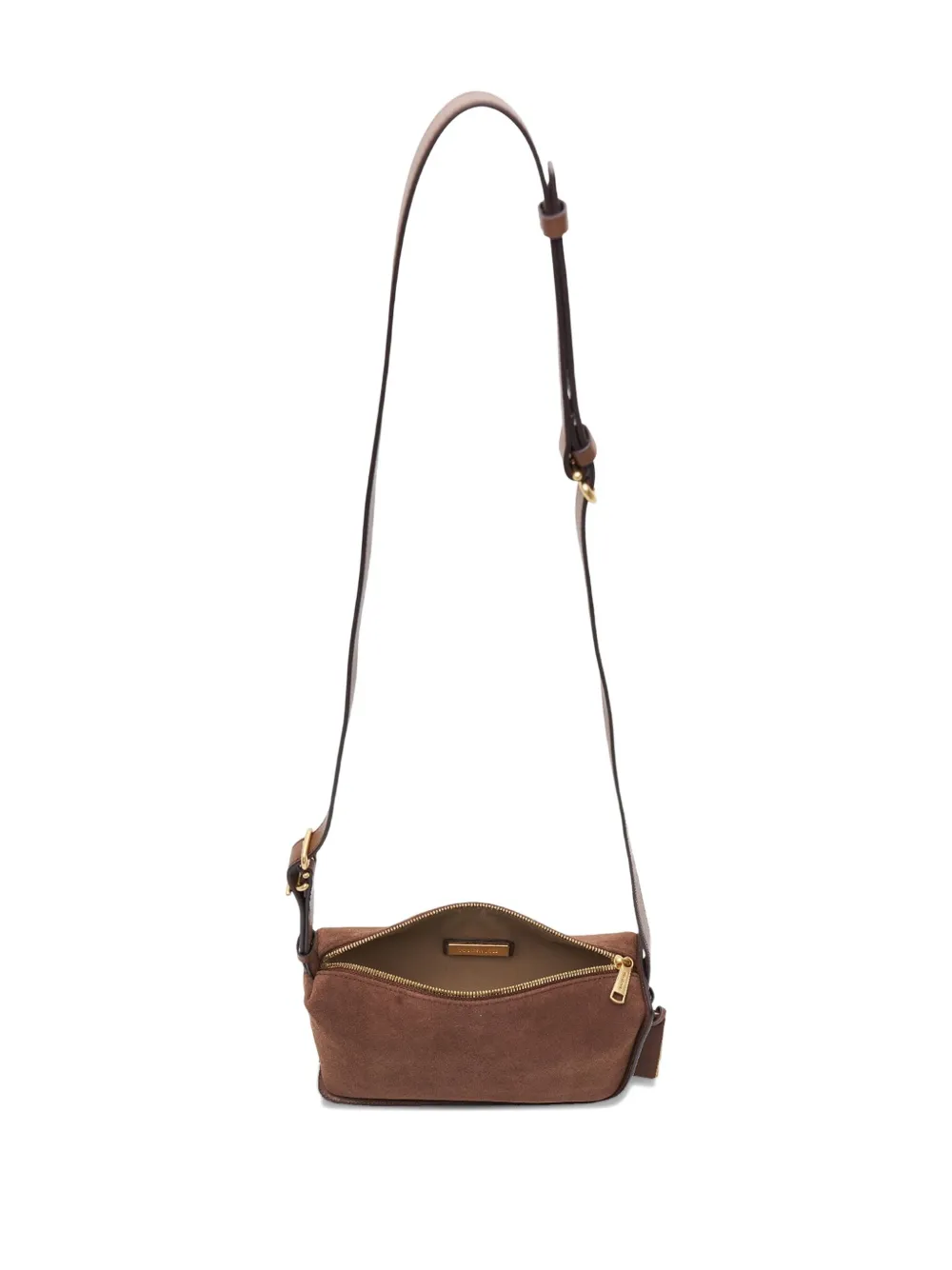 Joy Gryson Crescent Suede Zip-fastening Shoulder Bag In Brown