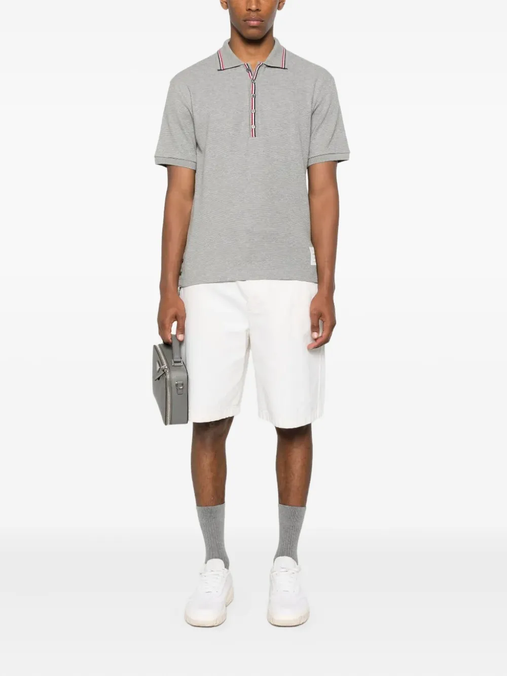Thom Browne logo-patch polo shirt - Grijs