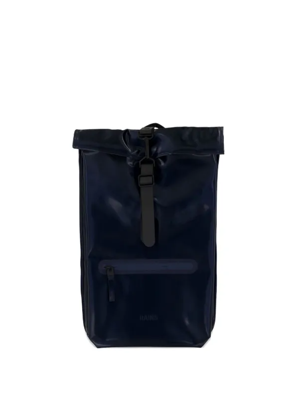 RAINS Blue and Black Roll-Top Backpack Rains Waterproof Rolltop Backpack Blue Black Minimalist  main image 2