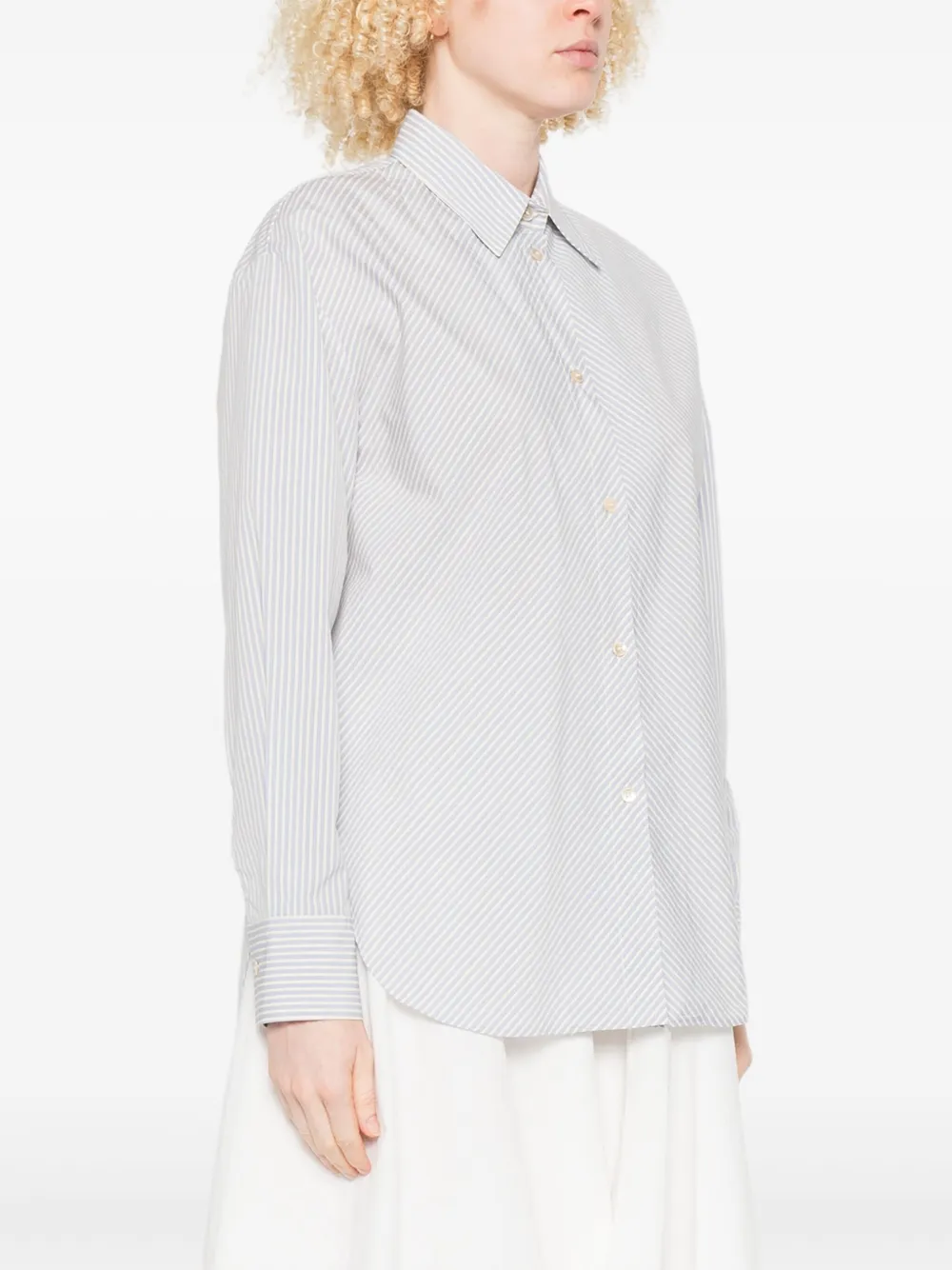 Forte Gestreept katoenen blouse Blauw