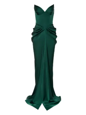 emerald green dress with corset Sheer-Corset Long Strapless Prom Dress