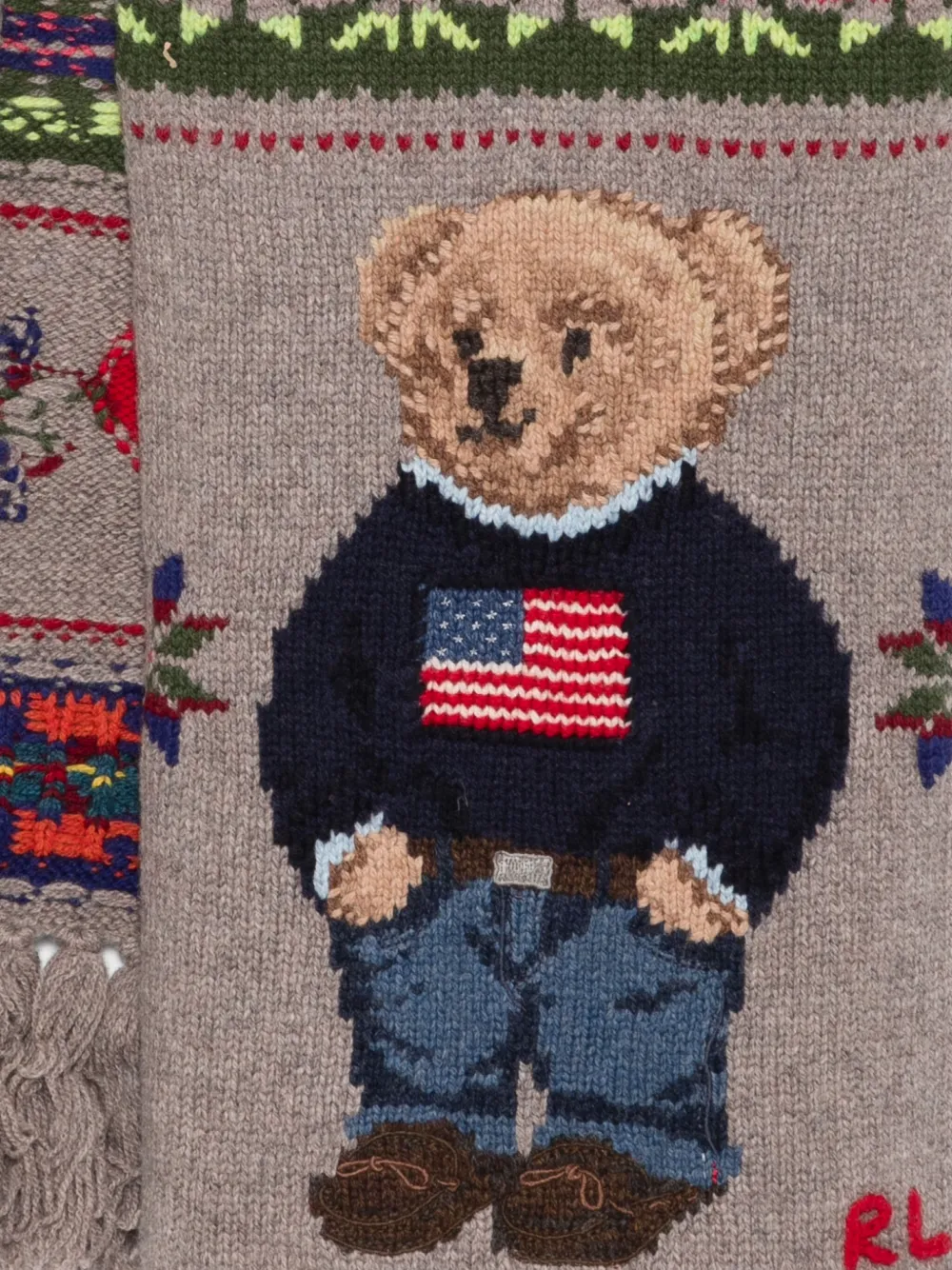Polo Ralph Lauren Fair-isle sjaal met beerdetail - Grijs