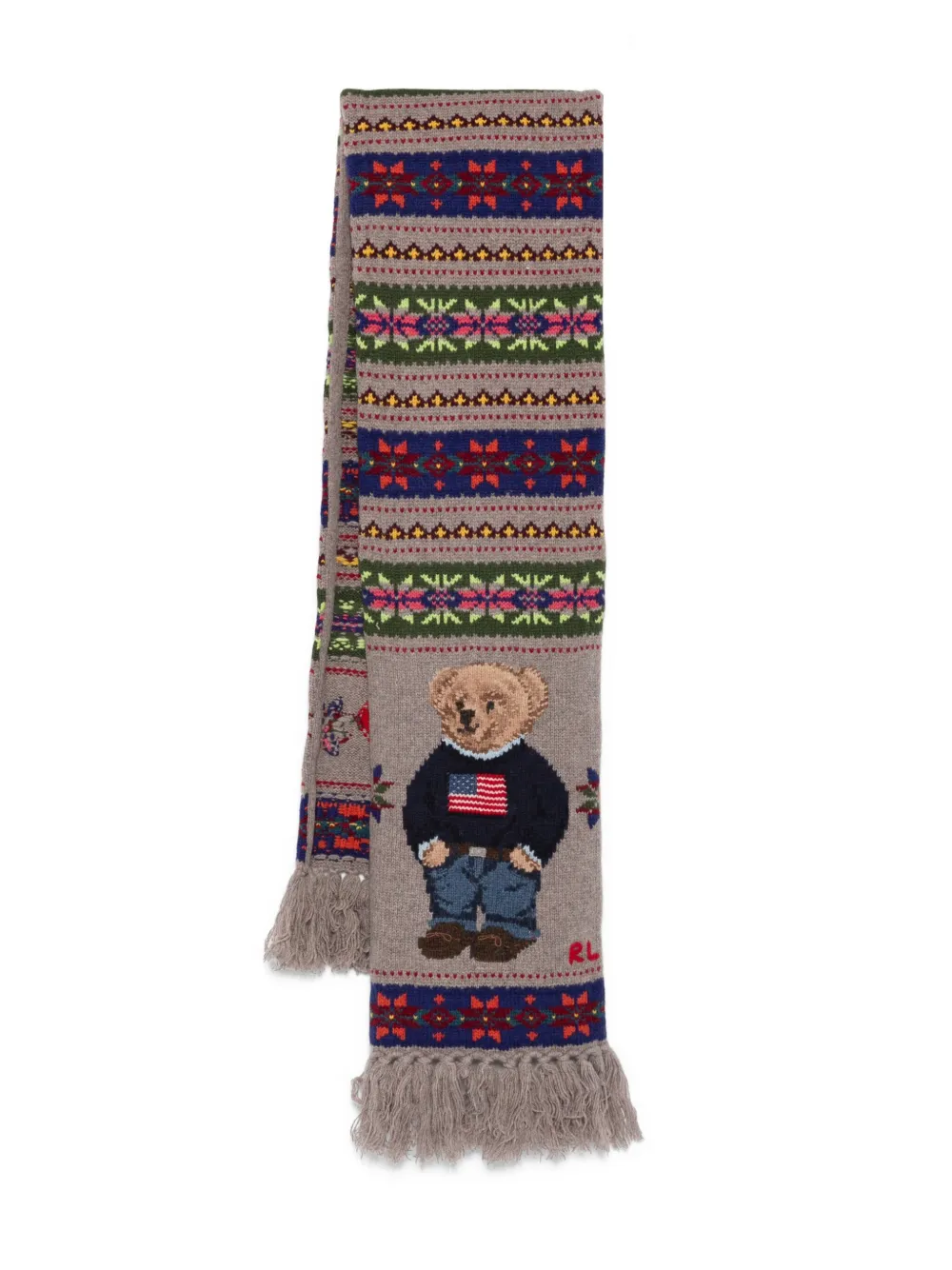 Polo Ralph Lauren Fair-isle sjaal met beerdetail Grijs