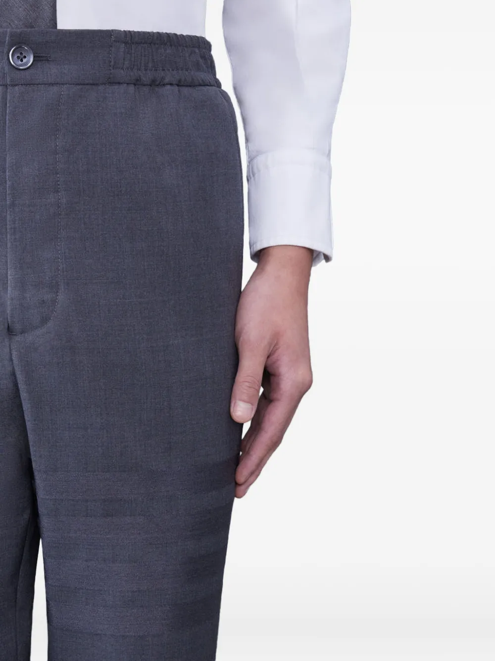 Thom Browne Stripe-detail Elasticated-cuff Trousers In Gray