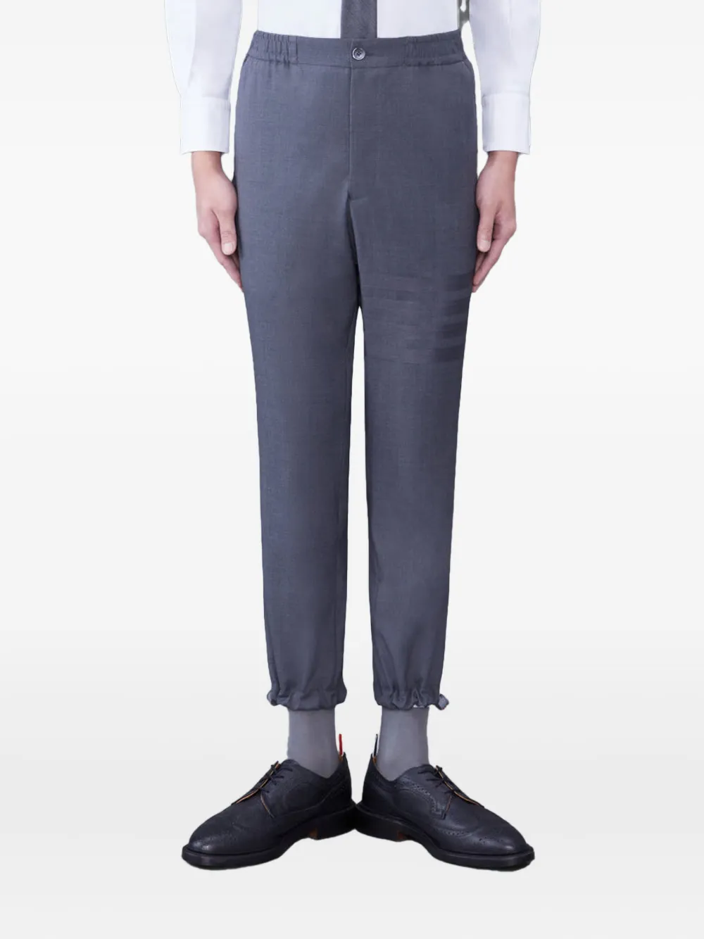 Thom Browne Stripe-detail Elasticated-cuff Trousers In Gray