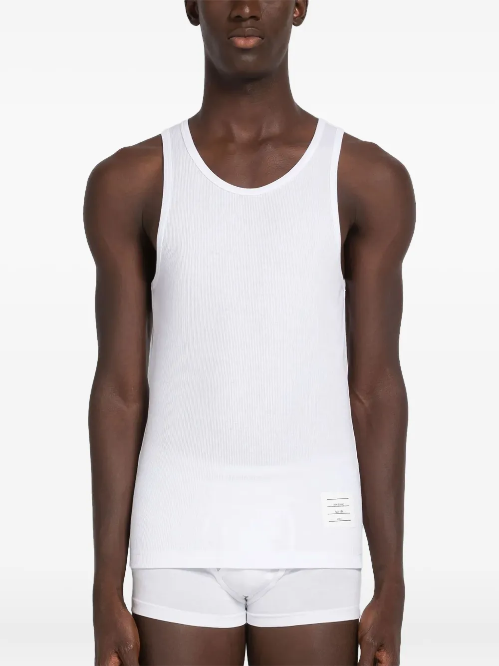 Thom Browne Ribbed Logo-appliqué Tank Top In White