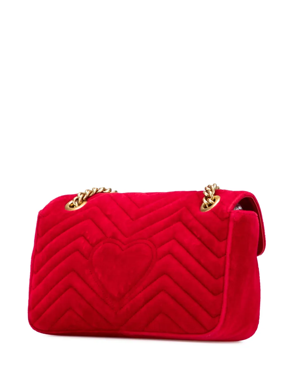 Pre-owned Gucci 2016-2025 Small Gg Marmont Matelasse Velvet Flap Crossbody Bag In Red