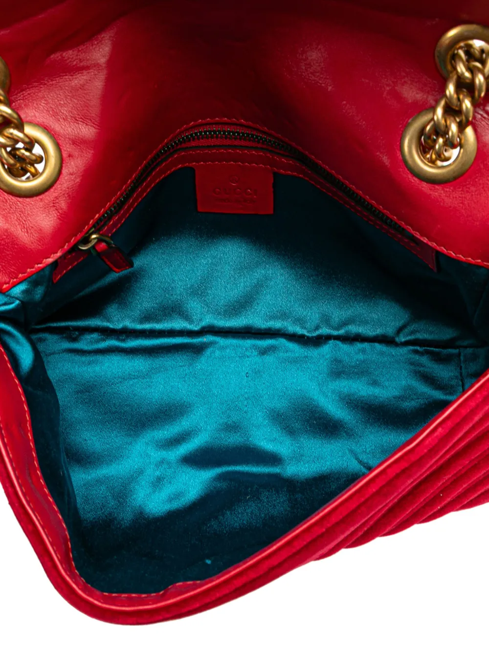 Pre-owned Gucci 2016-2025 Small Gg Marmont Matelasse Velvet Flap Crossbody Bag In Red