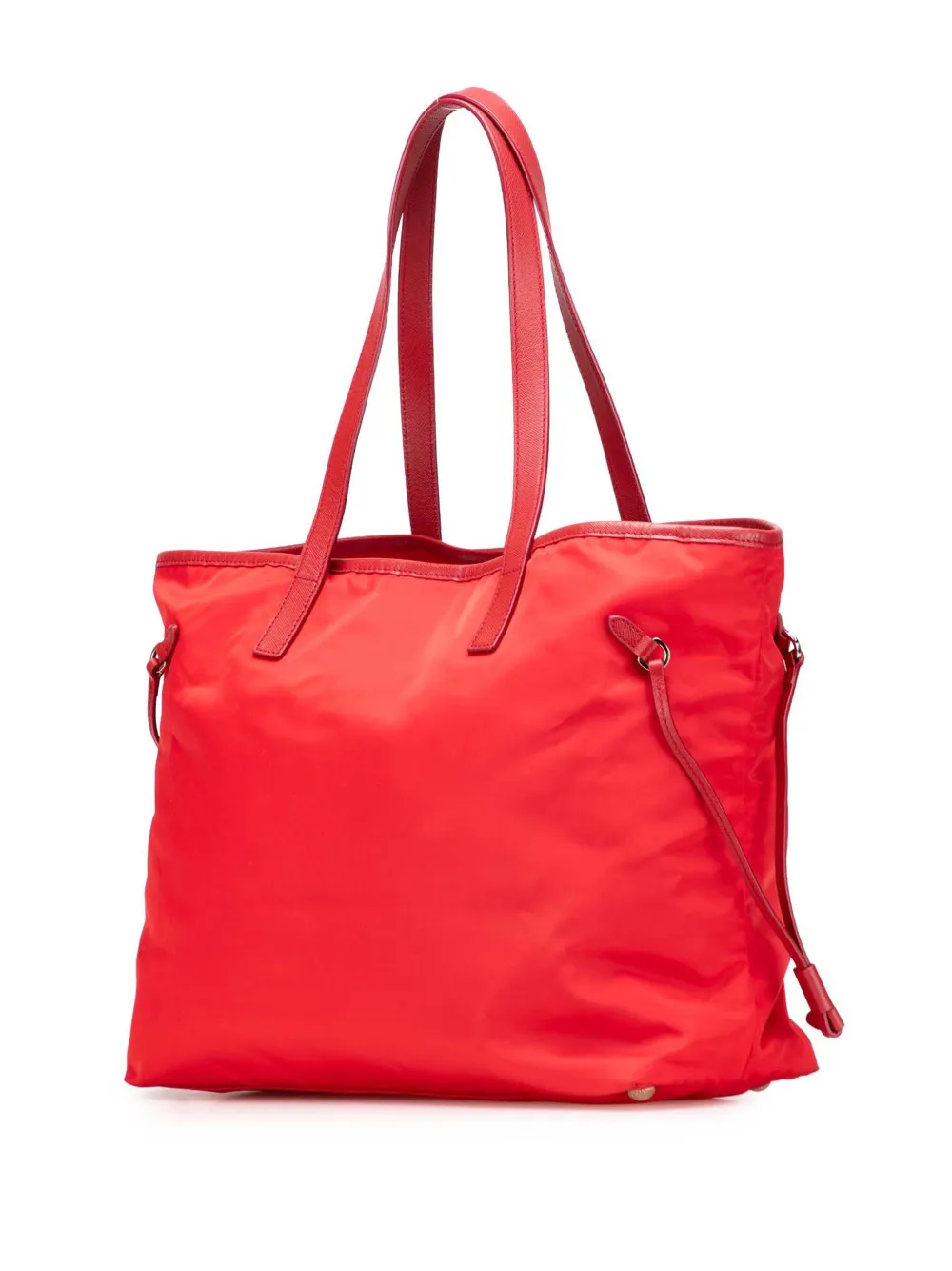 Pre-owned Prada 2013-2025 Saffiano Trimmed Tessuto Open Convertible Tote Satchel In Red