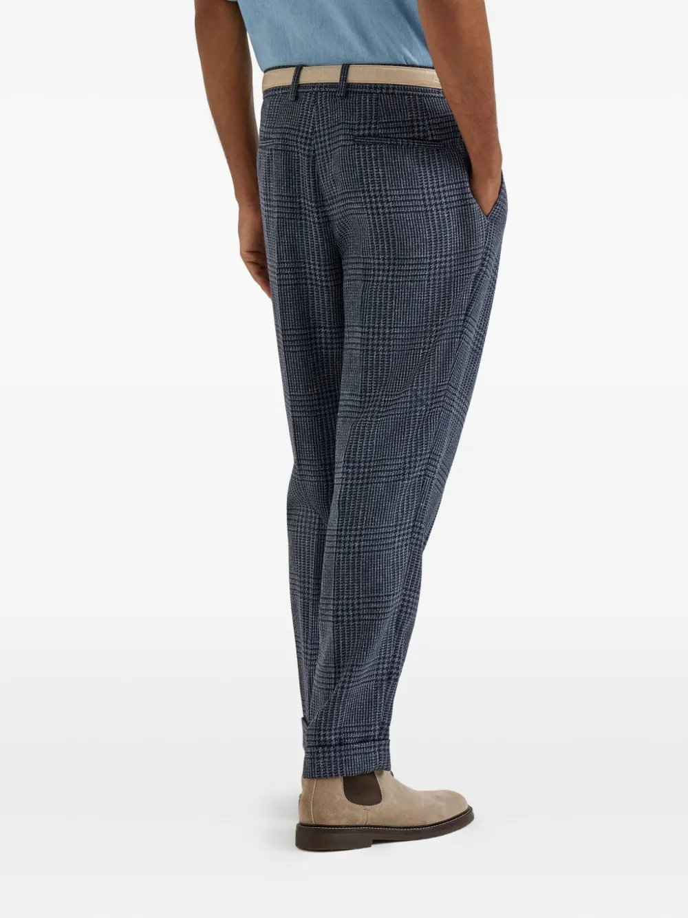 Brunello Cucinelli Prince of Wales double-pleated check trousers Blauw
