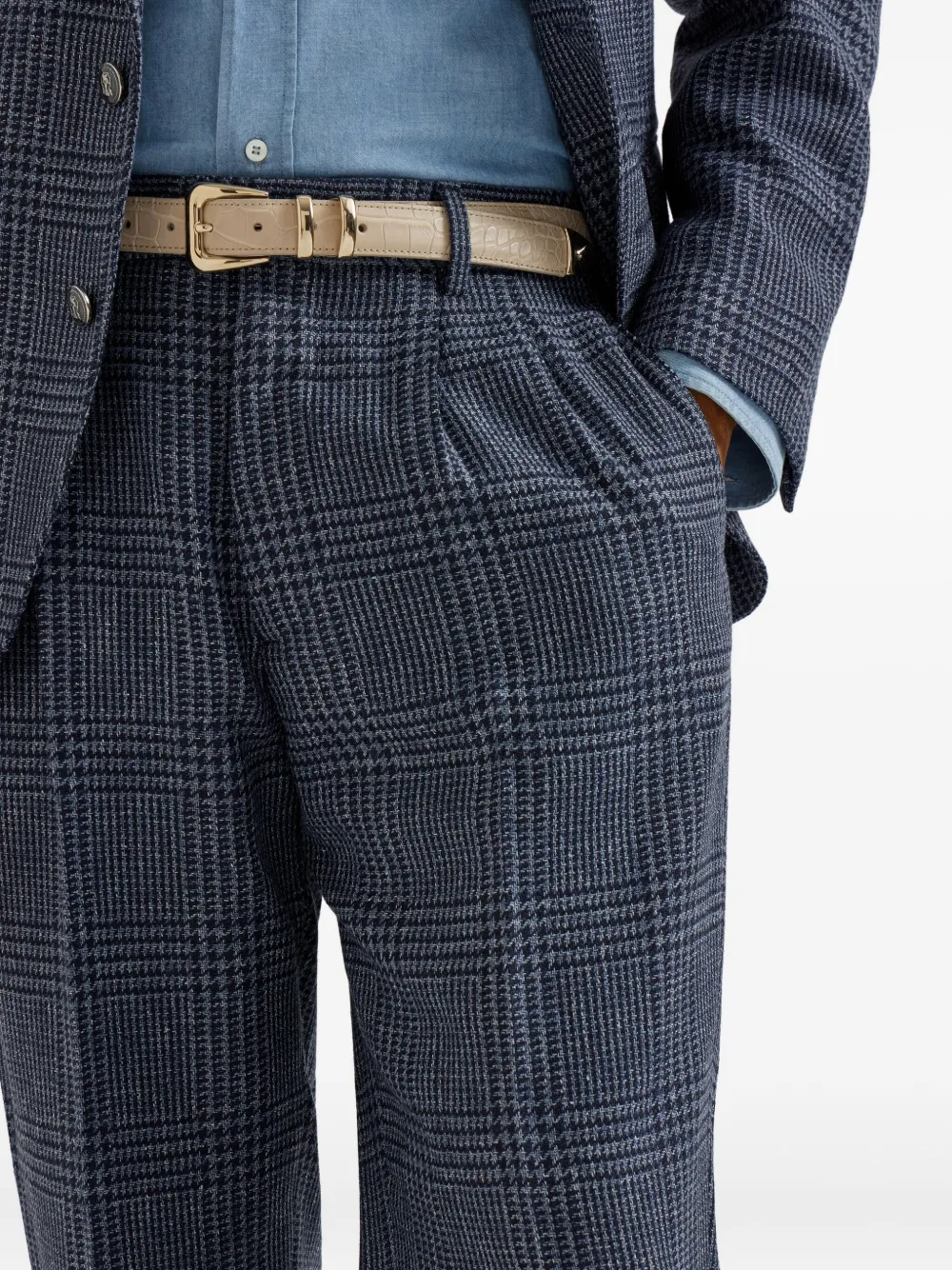 Brunello Cucinelli Prince of Wales double-pleated check trousers Blauw