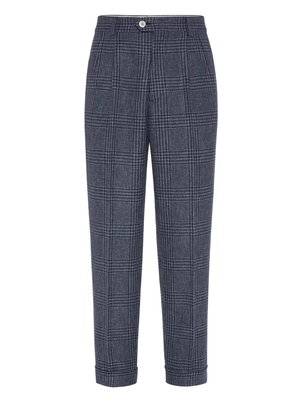 Brunello Cucinelli Prince of Wales double-pleated check trousers Blauw