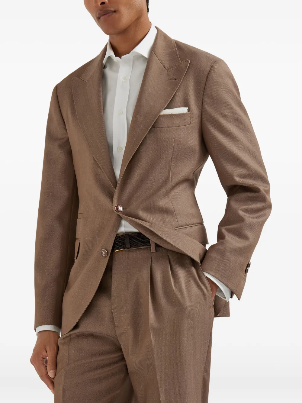 Brunello Cucinelli peak-lapel wool blazer Bruin