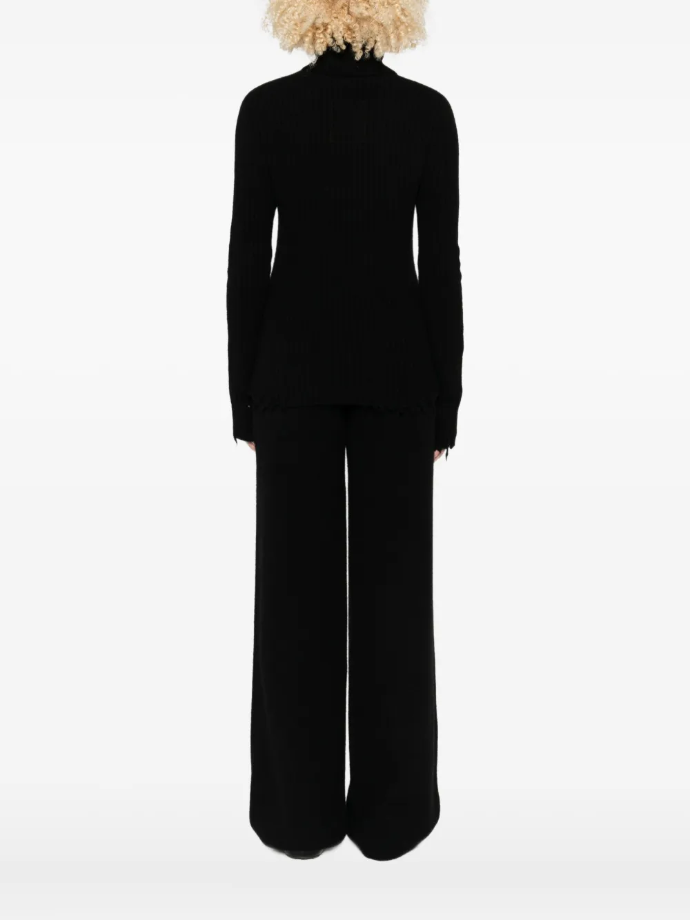 Uma Wang Ribbed Frayed-edge Sweater In Black