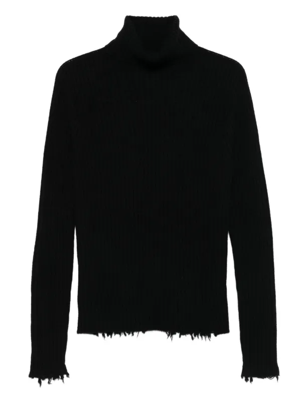 Uma Wang Ribbed frayed-edge Sweater Black FARFETCH IN
