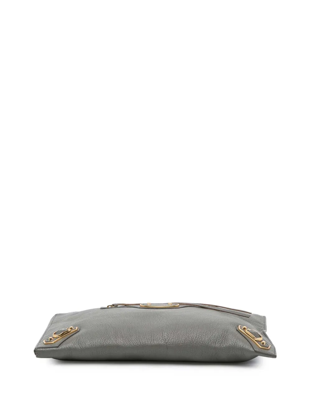 Pre-owned Balenciaga 2017 Lambskin Motocross Metallic Edge Flat Clutch Bag In Gray