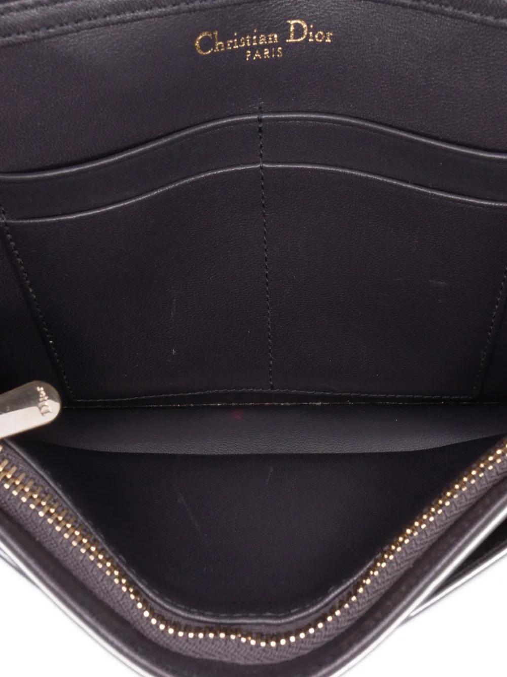 Pre-owned Dior 2017 Metallic Patent Microcannage Ama Wallet On Chain Crossbody Bag In Silver