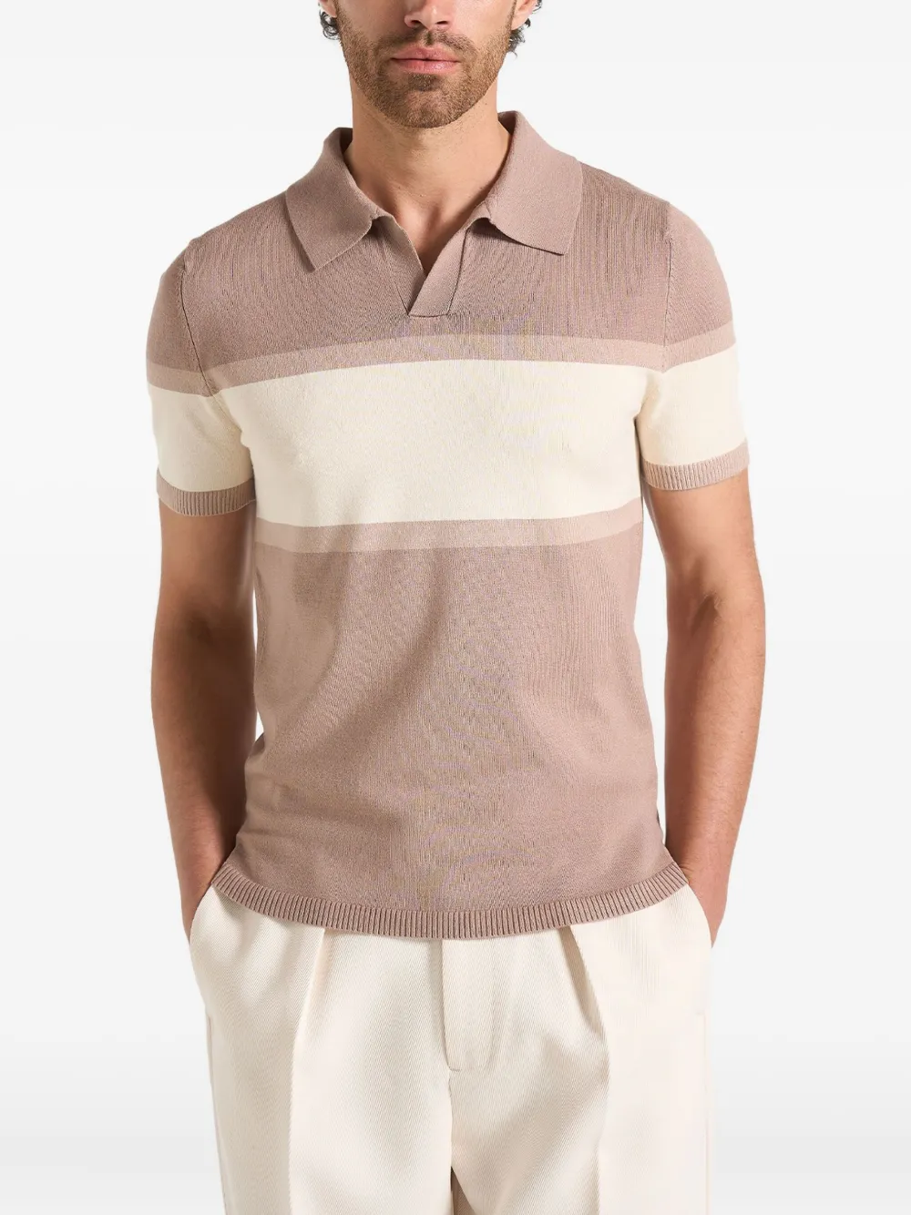  Manière De Voir Enzo Colour-block Polo Top - Neutrals 