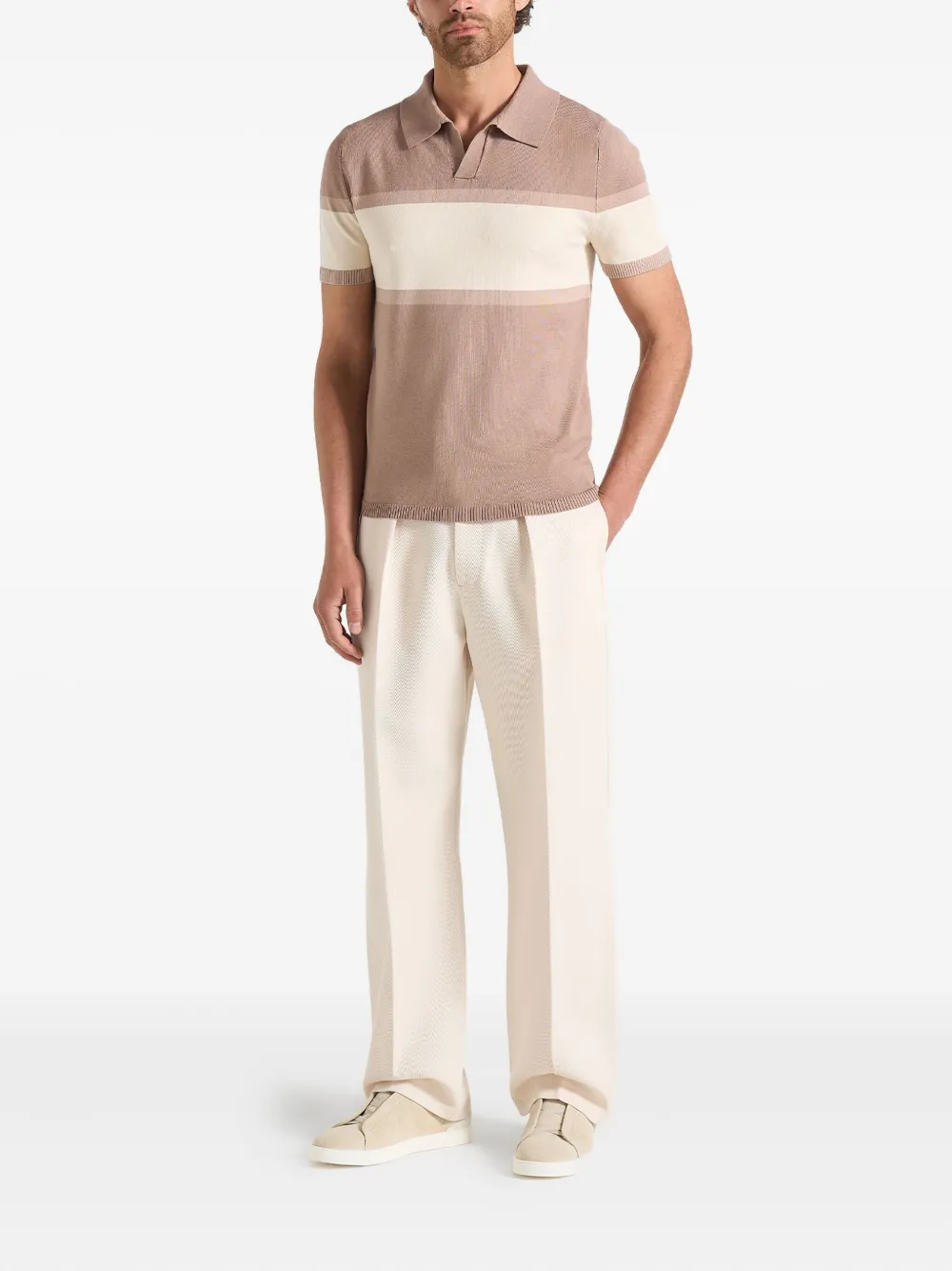 Manière De Voir Enzo poloshirt met streepdetail - Beige