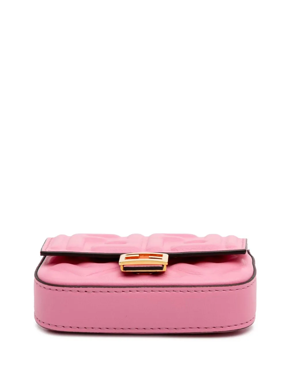 Pre-owned Fendi 2010-2025 Nano Zucca Embossed Baguette Charm Crossbody Bag In Pink