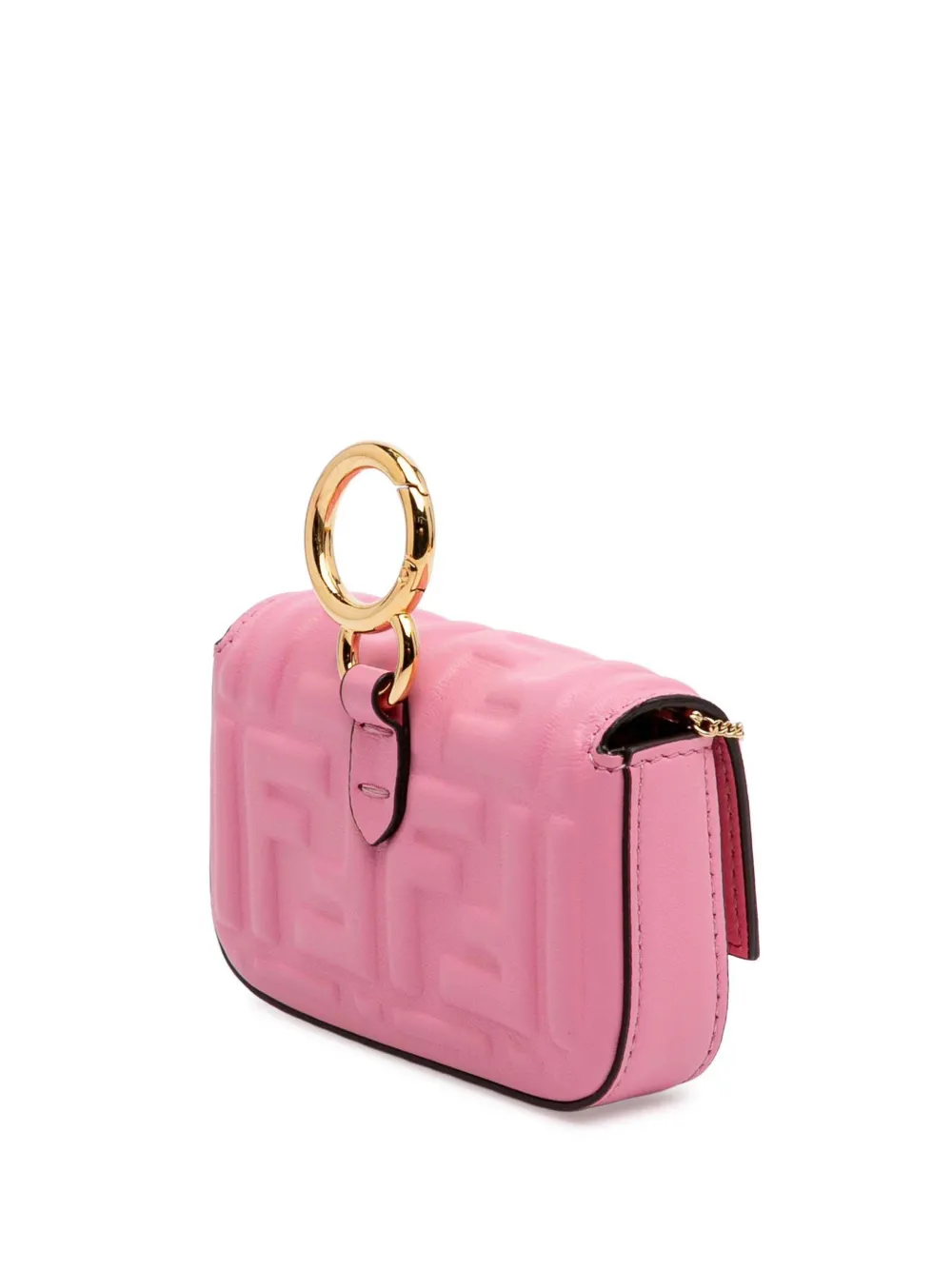 Pre-owned Fendi 2010-2025 Nano Zucca Embossed Baguette Charm Crossbody Bag In Pink