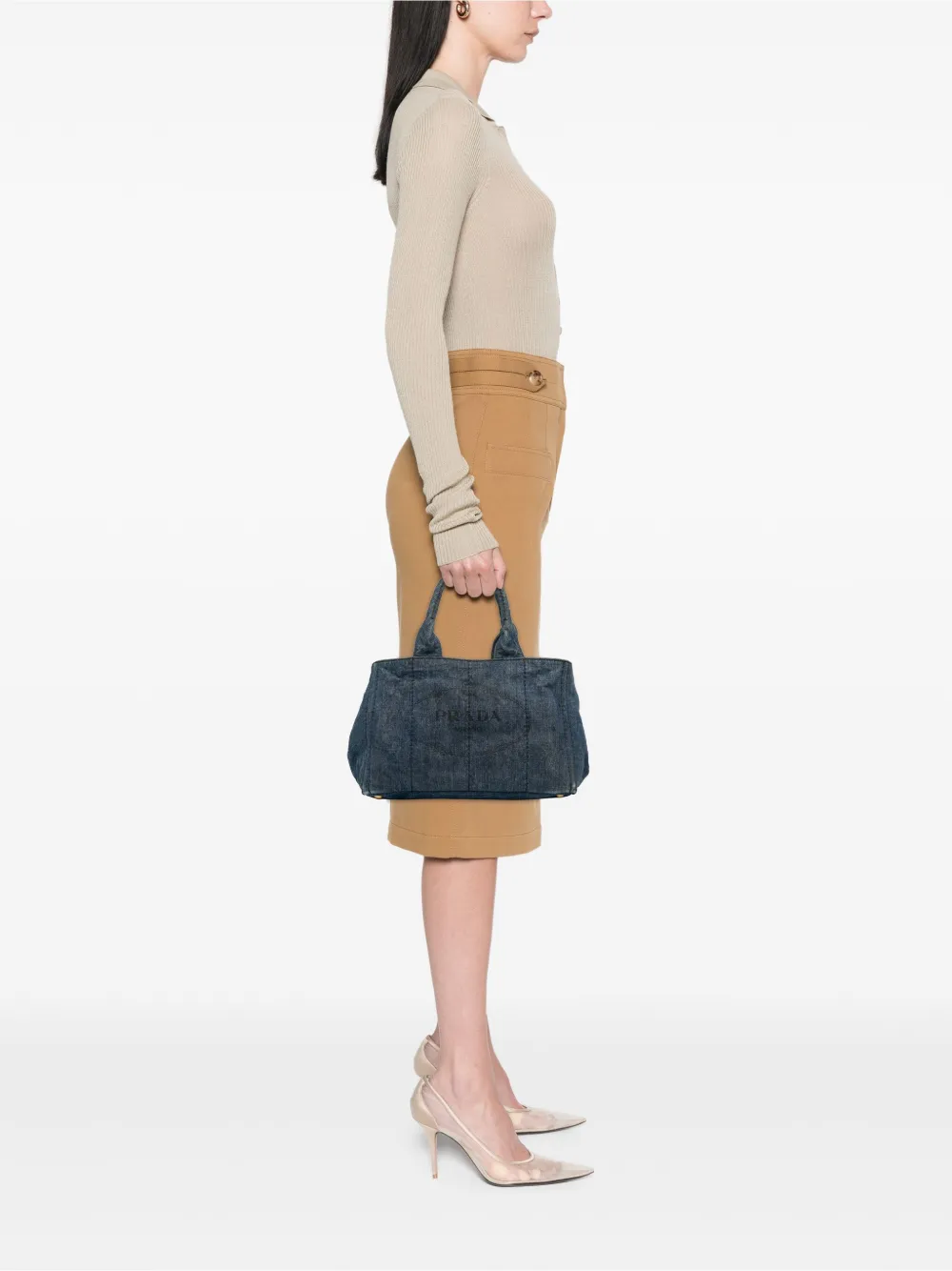 Pre-owned Prada 2013-2025 Denim Canapa Logo Satchel In Blue